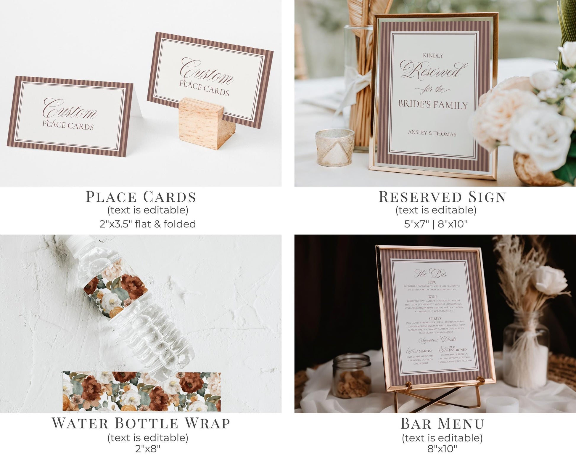 Espresso Martini Striped Rehearsal Dinner Template Bundle, Old Money Love is Brewing Night Before Dinner, Modern Vintage Coffee Cafe WP1091