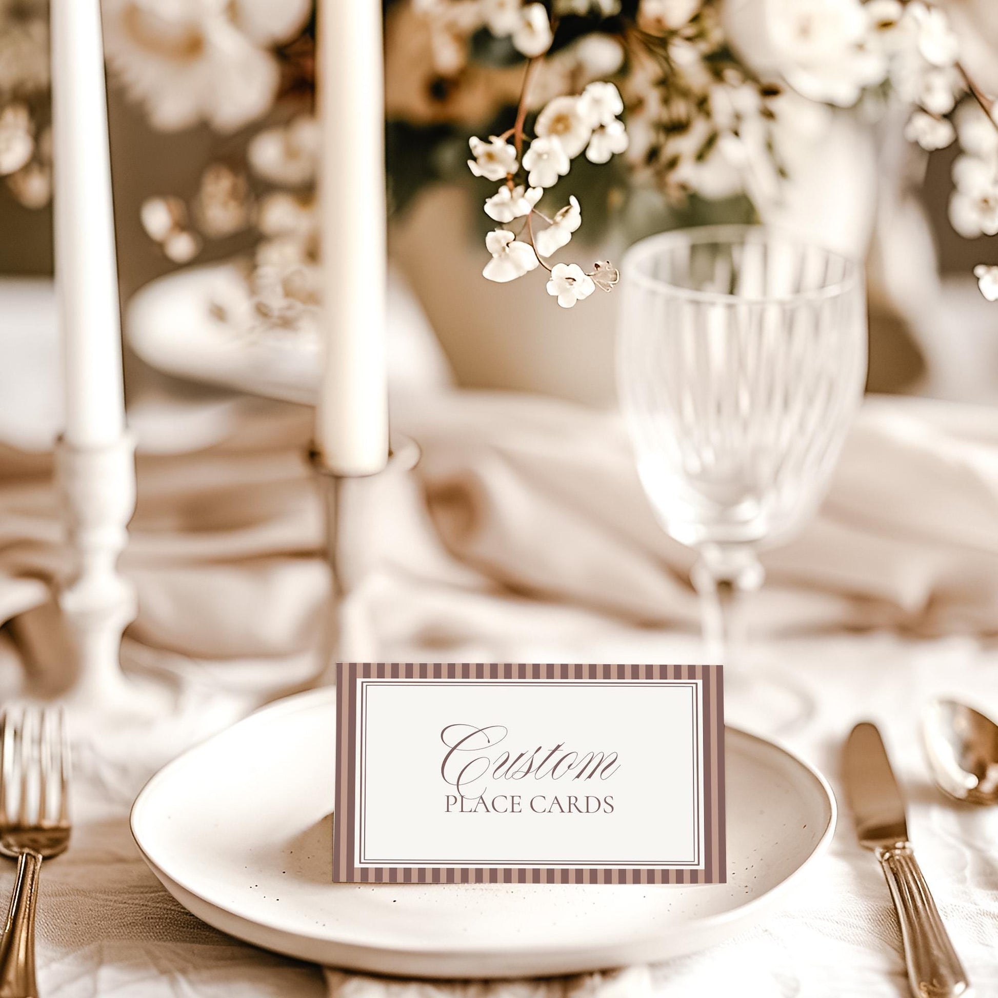 Espresso Martini Striped Place Cards Template, Old Money Brewing Bridal Shower, Night Before Rehearsal Dinner, Modern Vintage Wedding WP1091