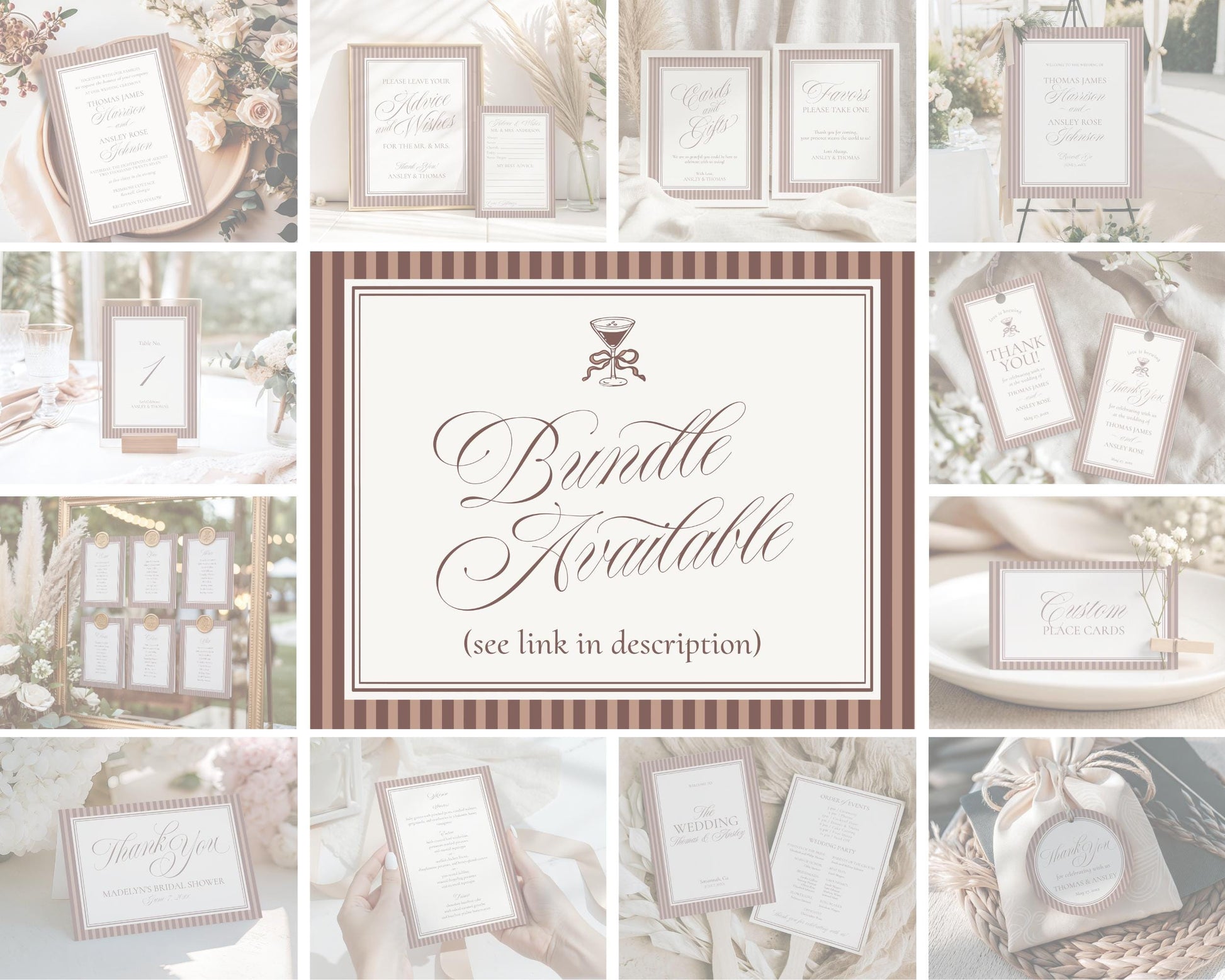 Espresso Martini Striped Bridal Shower Games Template, Old Money Love is Brewing Bridal Brunch, Modern Vintage Brunch with Bride WP1091