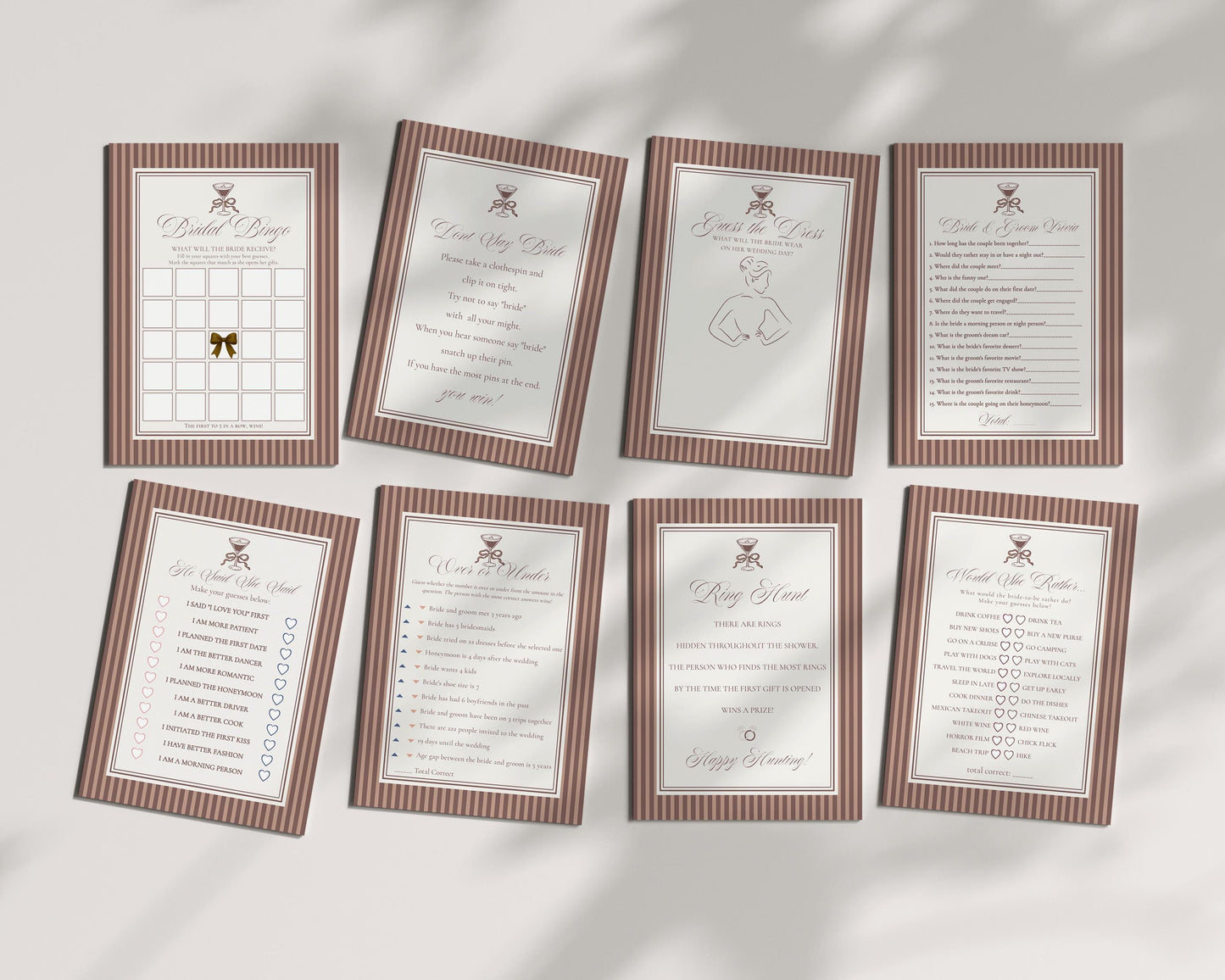 Espresso Martini Striped Bridal Shower Games Template, Old Money Love is Brewing Bridal Brunch, Modern Vintage Brunch with Bride WP1091