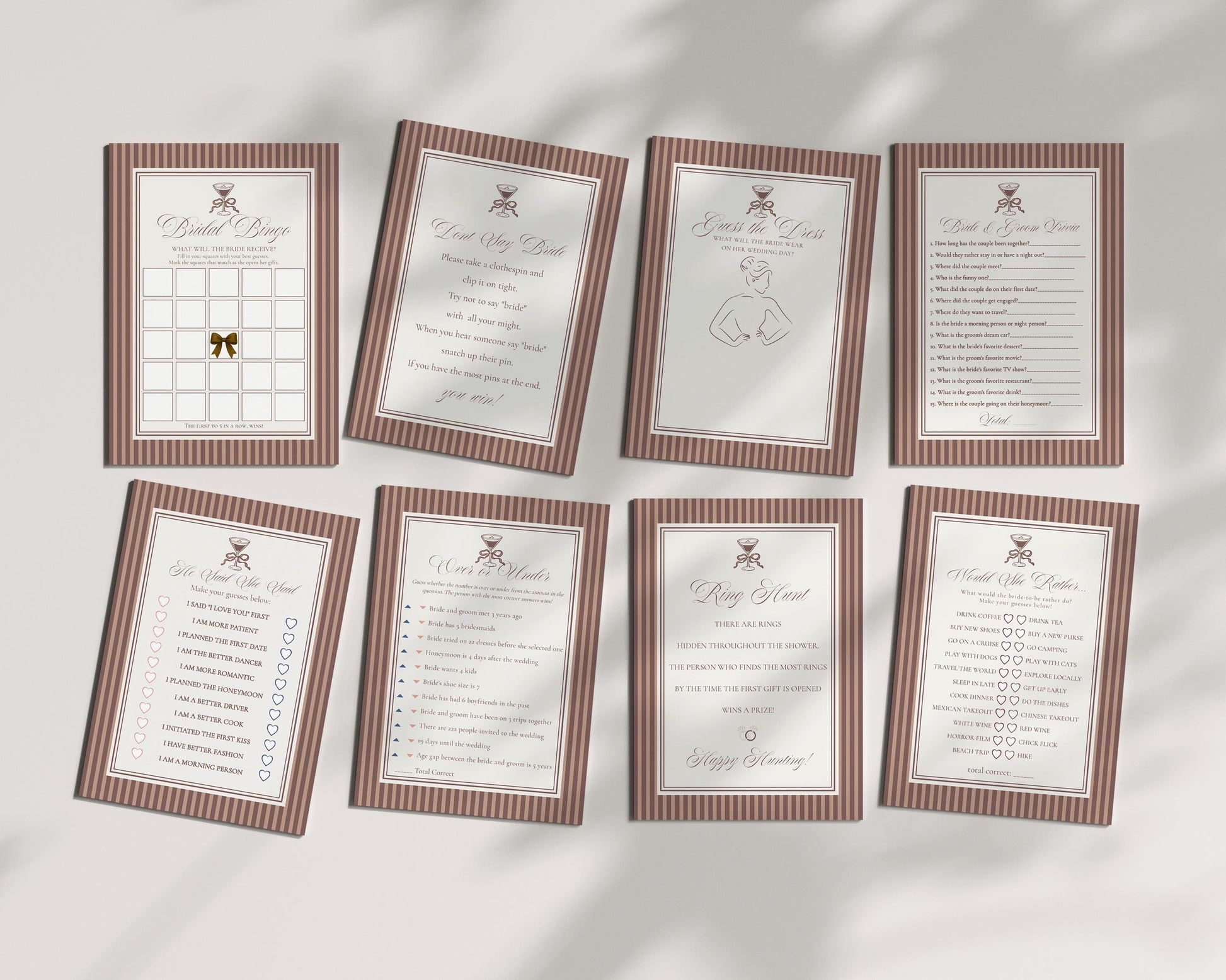 Espresso Martini Striped Bridal Shower Games Template, Old Money Love is Brewing Bridal Brunch, Modern Vintage Brunch with Bride WP1091