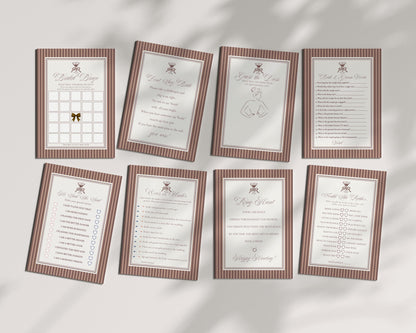 Espresso Martini Striped Bridal Shower Games Template, Old Money Love is Brewing Bridal Brunch, Modern Vintage Brunch with Bride WP1091