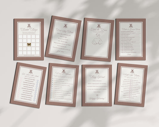 Espresso Martini Striped Bridal Shower Games Template, Old Money Love is Brewing Bridal Brunch, Modern Vintage Brunch with Bride WP1091