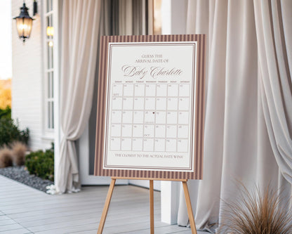 Espresso Striped Baby Shower Guess the Date Game Template, Mocha Brown Coffee Theme Baby Sprinkle, A Baby is Brewing Brunch Mom to Be WP1091