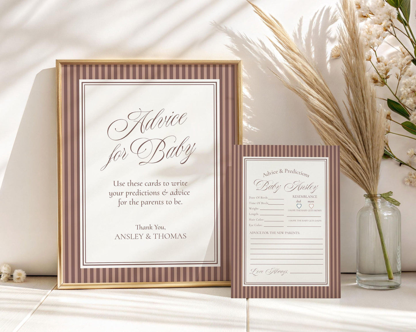 Espresso Martini Striped Advice for Baby Cards Template, Mocha Brown Coffee Theme Baby Sprinkle, Baby is Brewing Brunch with Mom WP1091
