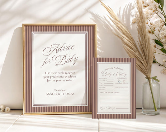 Espresso Martini Striped Advice for Baby Cards Template, Mocha Brown Coffee Theme Baby Sprinkle, Baby is Brewing Brunch with Mom WP1091