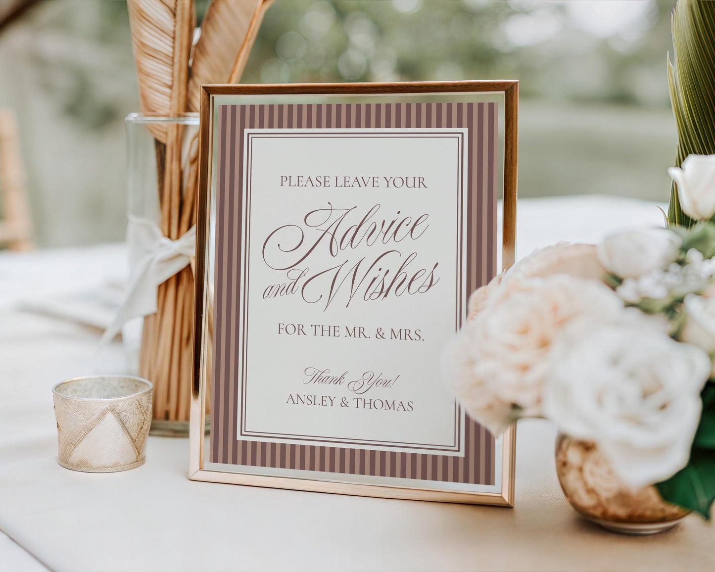 Espresso Martini Striped Advice for Mr & Mrs Cards Template, Old Money Bridal Shower, Modern Vintage Wedding, Perfect Blend Coffee WP1091