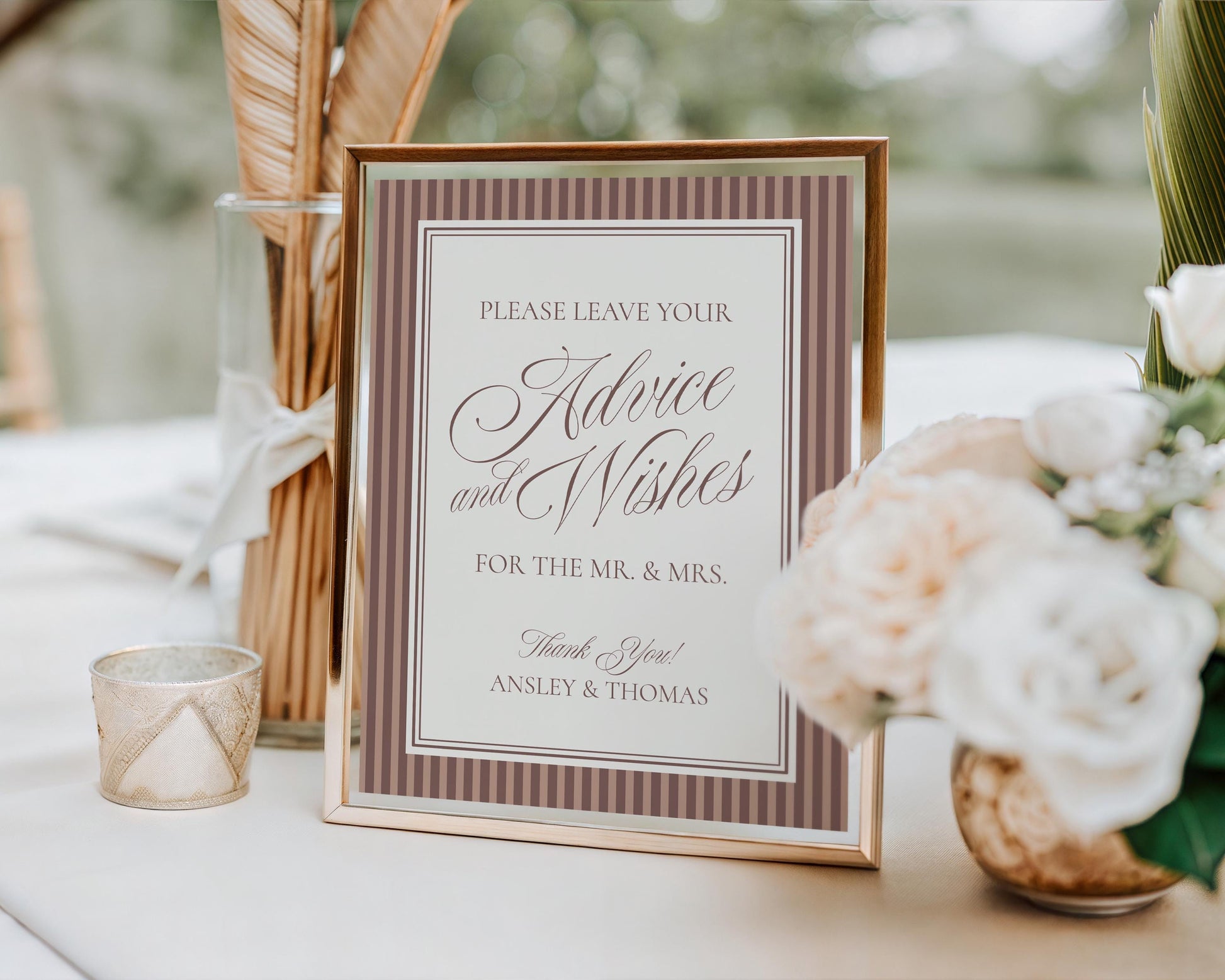 Espresso Martini Striped Advice for Mr & Mrs Cards Template, Old Money Bridal Shower, Modern Vintage Wedding, Perfect Blend Coffee WP1091