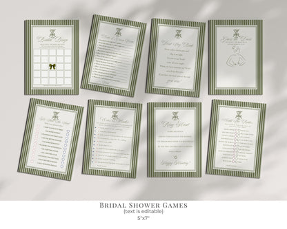 Martini Striped Bridal Shower Template Bundle, Olive Green Old Money Tini Bit Closer Bridal Brunch, Modern Vintage Brunch with Bride, WP1092
