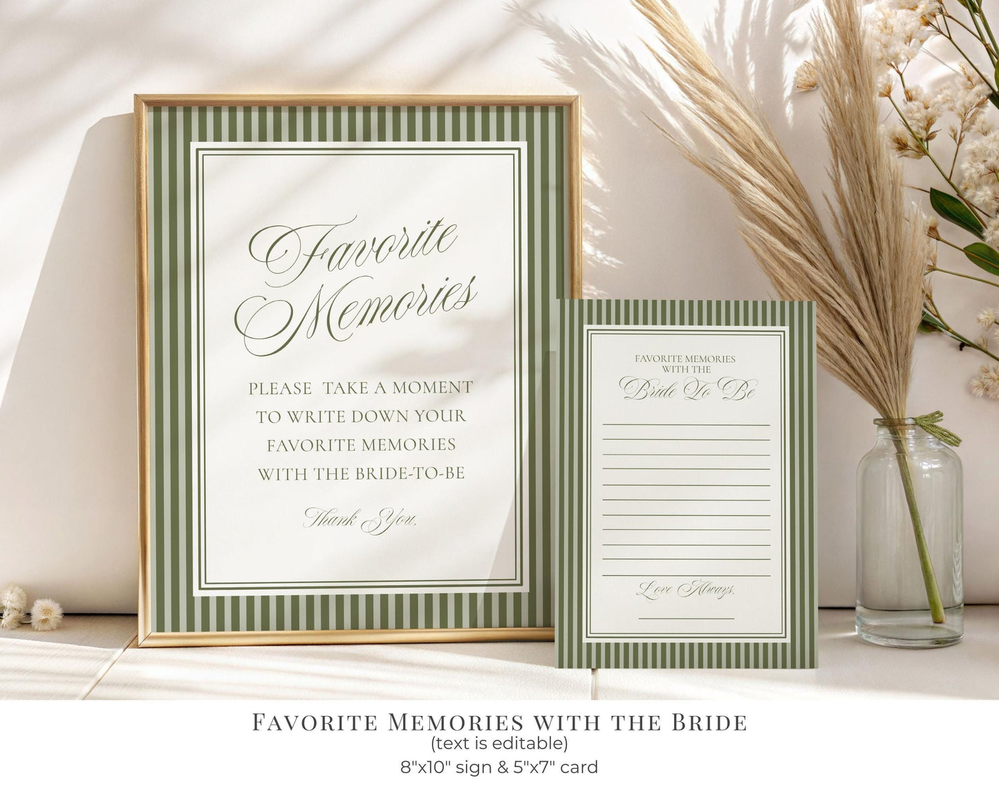 Martini Striped Bridal Shower Template Bundle, Olive Green Old Money Tini Bit Closer Bridal Brunch, Modern Vintage Brunch with Bride, WP1092