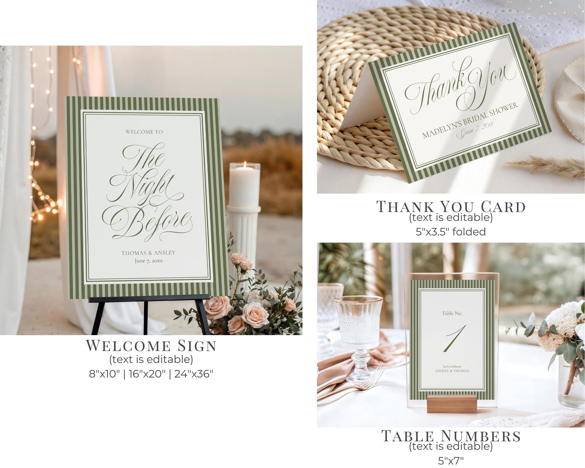 Martini Striped Rehearsal Dinner Template Bundle, Olive Green Old Money Tini Bit Closer Night Before Dinner, Modern Vintage Cocktail WP1092
