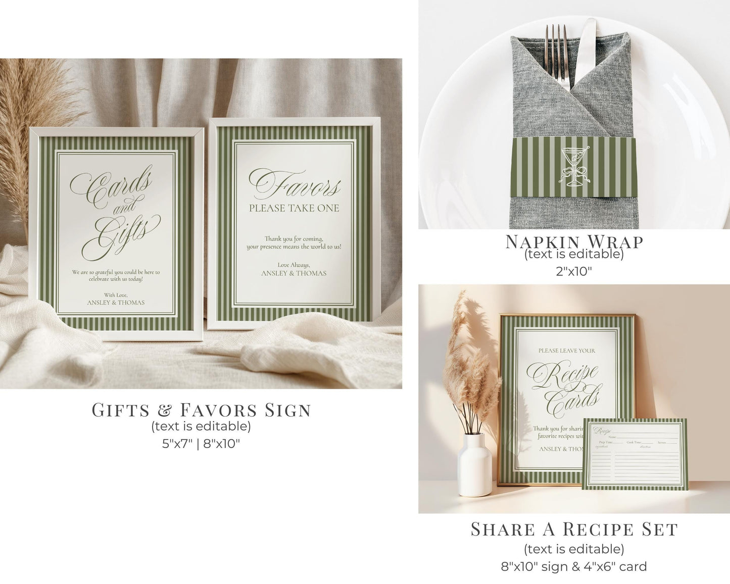 Martini Striped Rehearsal Dinner Template Bundle, Olive Green Old Money Tini Bit Closer Night Before Dinner, Modern Vintage Cocktail WP1092
