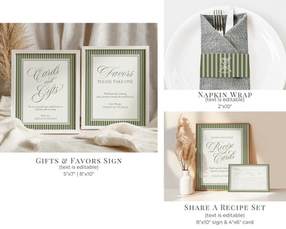 Martini Striped Rehearsal Dinner Template Bundle, Olive Green Old Money Tini Bit Closer Night Before Dinner, Modern Vintage Cocktail WP1092