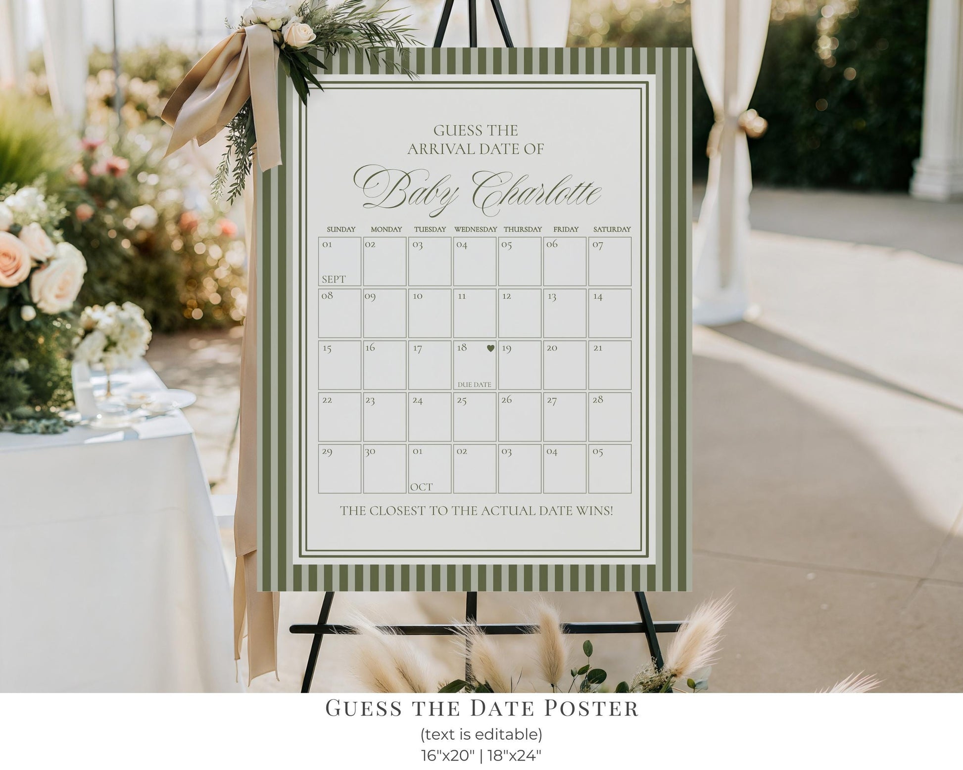 Martini Striped Baby Shower Bundle Printable Template, Olive Green Theme Baby Sprinkle, A Tini Little One Brunch with Mom to Be WP1092