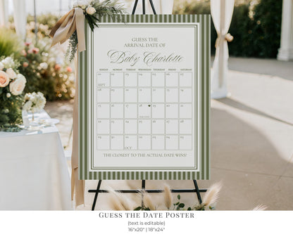 Martini Striped Baby Shower Bundle Printable Template, Olive Green Theme Baby Sprinkle, A Tini Little One Brunch with Mom to Be WP1092