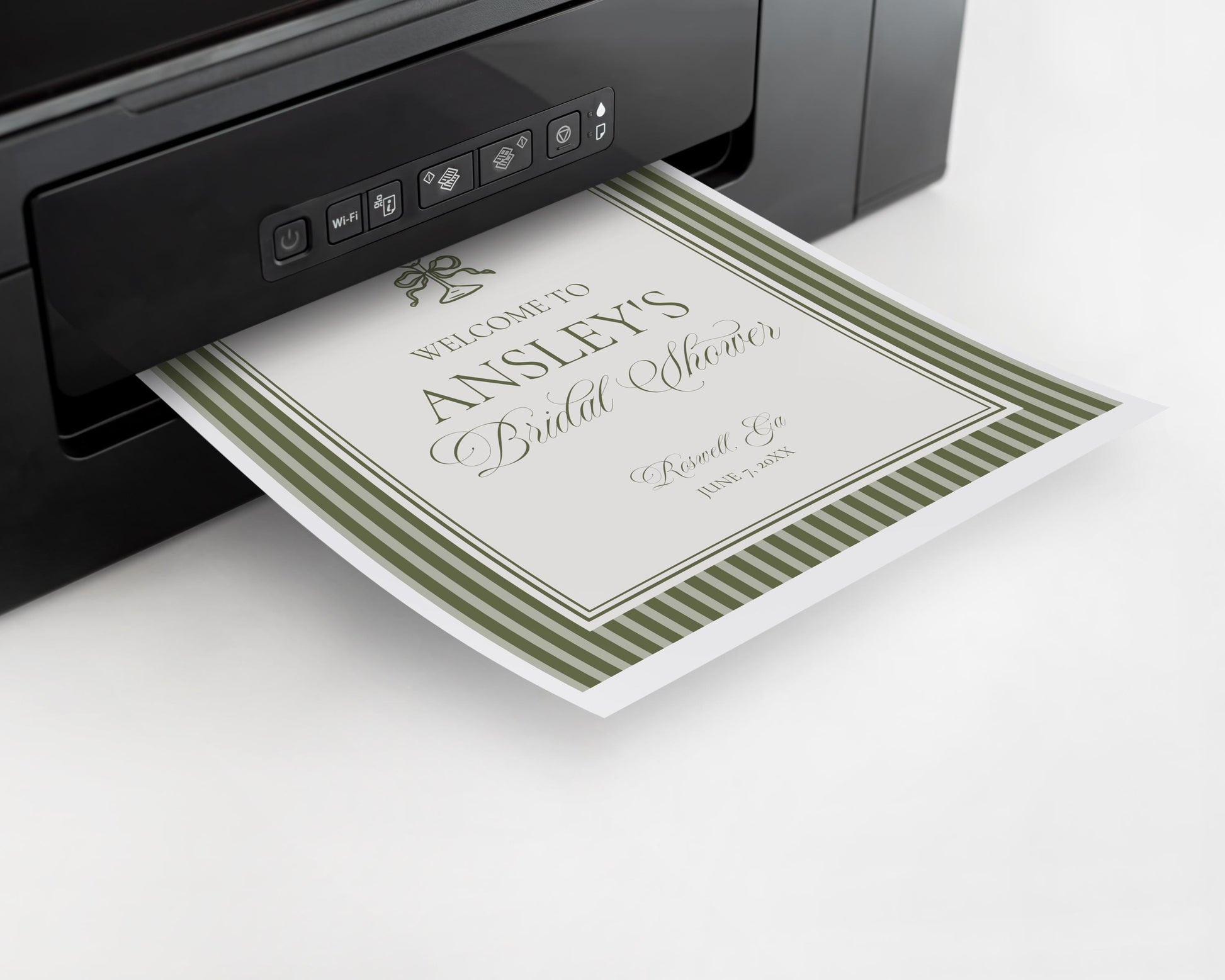 Martini Striped Bridal Shower Welcome Sign Template, Olive Green Old Money Tini Bit Closer Bridal Brunch, Modern Vintage Bride WP1092