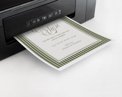 Martini Striped Custom Sign Template, Old Money Bridal Shower, Olive Green Wedding, Modern Vintage Night Before Rehearsal Dinner WP1092