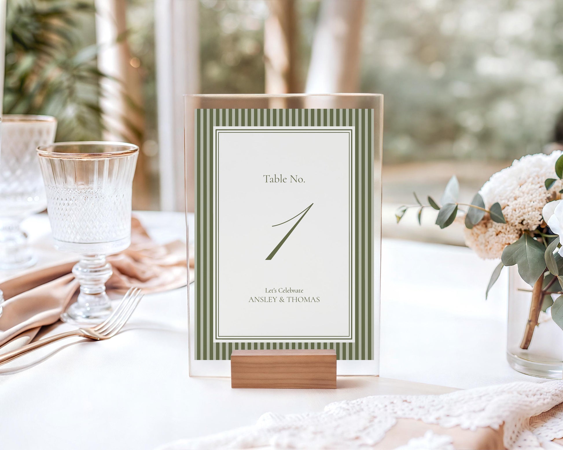 Martini Striped Table Numbers Template, Old Money Bridal Shower, Olive Green Wedding, Modern Vintage Night Before Rehearsal Dinner WP1092