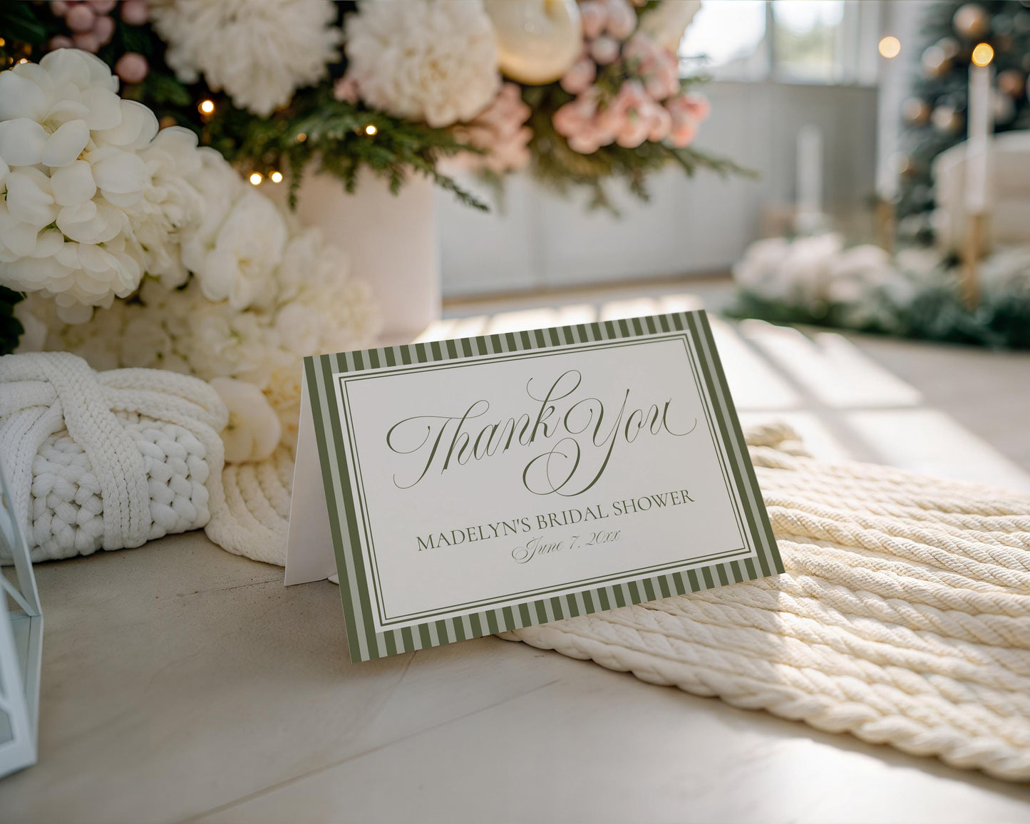 Martini Striped Thank You Card Template, Old Money Bridal Shower, Olive Green Wedding, Modern Vintage Night Before Rehearsal Dinner WP1092