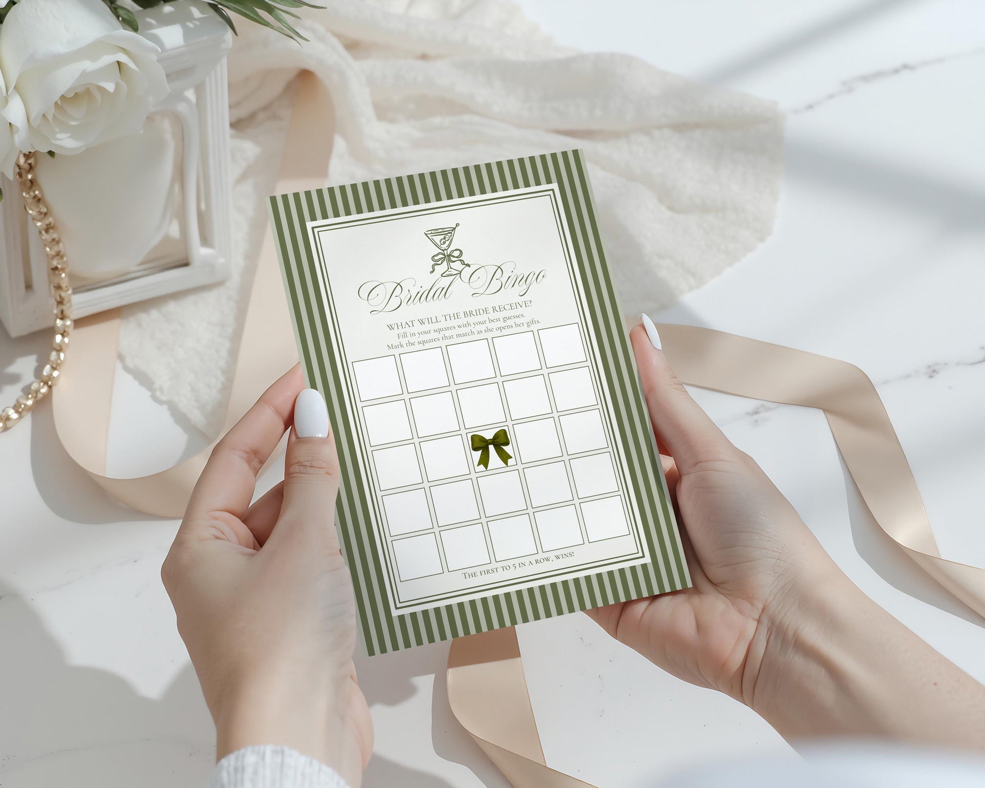 Martini Striped Bridal Shower Games Template, Olive Green Old Money Tini Bit Closer Bridal Brunch, Modern Vintage Brunch with Bride WP1092