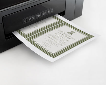 Martini Striped Bridal Shower Games Template, Olive Green Old Money Tini Bit Closer Bridal Brunch, Modern Vintage Brunch with Bride WP1092