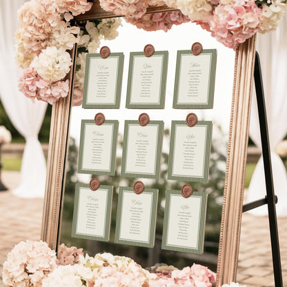 Martini Striped Seating Chart Poster Template, Old Money Bridal Shower, Olive Green Wedding, Modern Vintage Night Before Rehearsal WP1092
