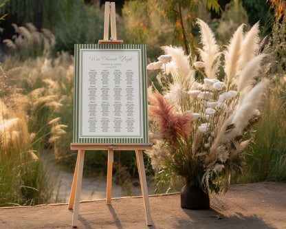 Martini Striped Seating Chart Cards Template, Old Money Bridal Shower, Olive Green Wedding, Modern Vintage Night Before Rehearsal WP1092