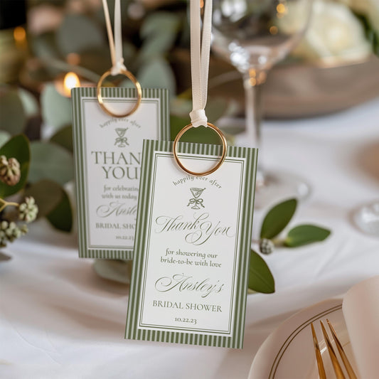 Martini Striped Bridal Shower Favor Tags Template, Olive Green Old Money Tini Bit Closer Bridal Brunch, Modern Vintage Bride WP1092