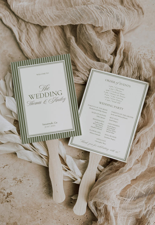 Martini Striped Wedding Program Template, Olive Green Old Money Wedding Ceremony Decor, Sage Modern Vintage Wedding Reception WP1092