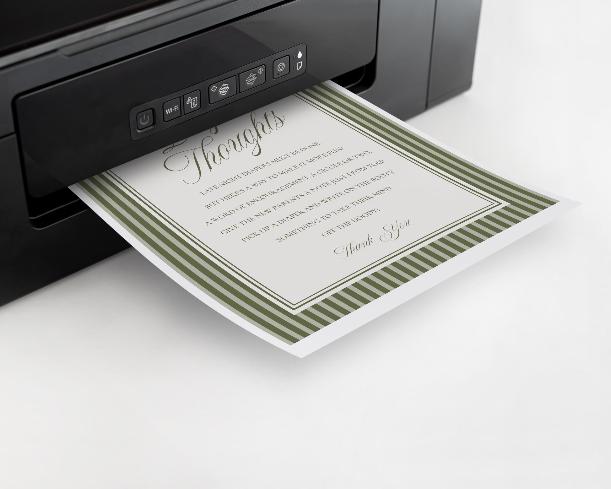 Martini Striped Baby Shower Diaper Thoughts Sign Template, Olive Green Theme Baby Sprinkle, A Tini Little One Brunch with Mom to Be WP1092
