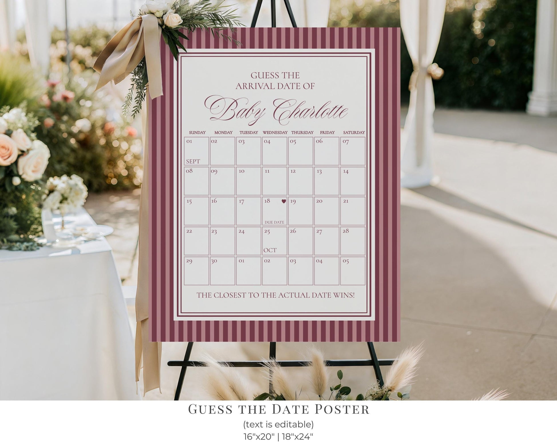 Wine Striped Baby Shower Bundle Printable Template, Burgundy Theme Baby Sprinkle, Sip Sip Hooray Brunch with Mom to Be WP1093