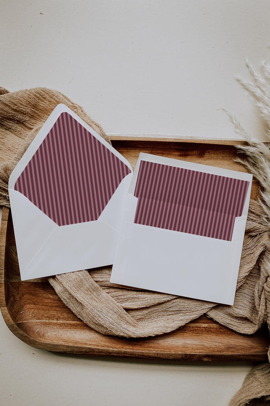 Wine Striped Envelope Liner Template, Old Money Bridal Shower, Burgundy Wedding, Modern Vintage Night Before Rehearsal Dinner WP1093