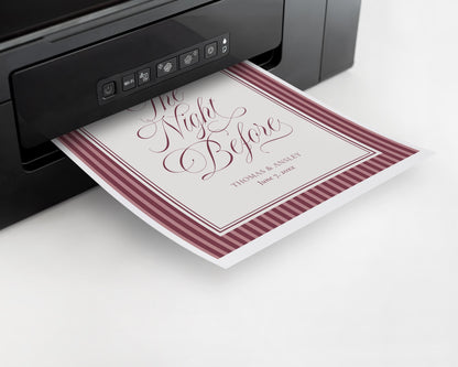 Wine Striped Rehearsal Dinner Welcome Sign Template, Burgundy Old Money Vino and Vows Night Before Dinner, Modern Vintage Cocktail WP1093