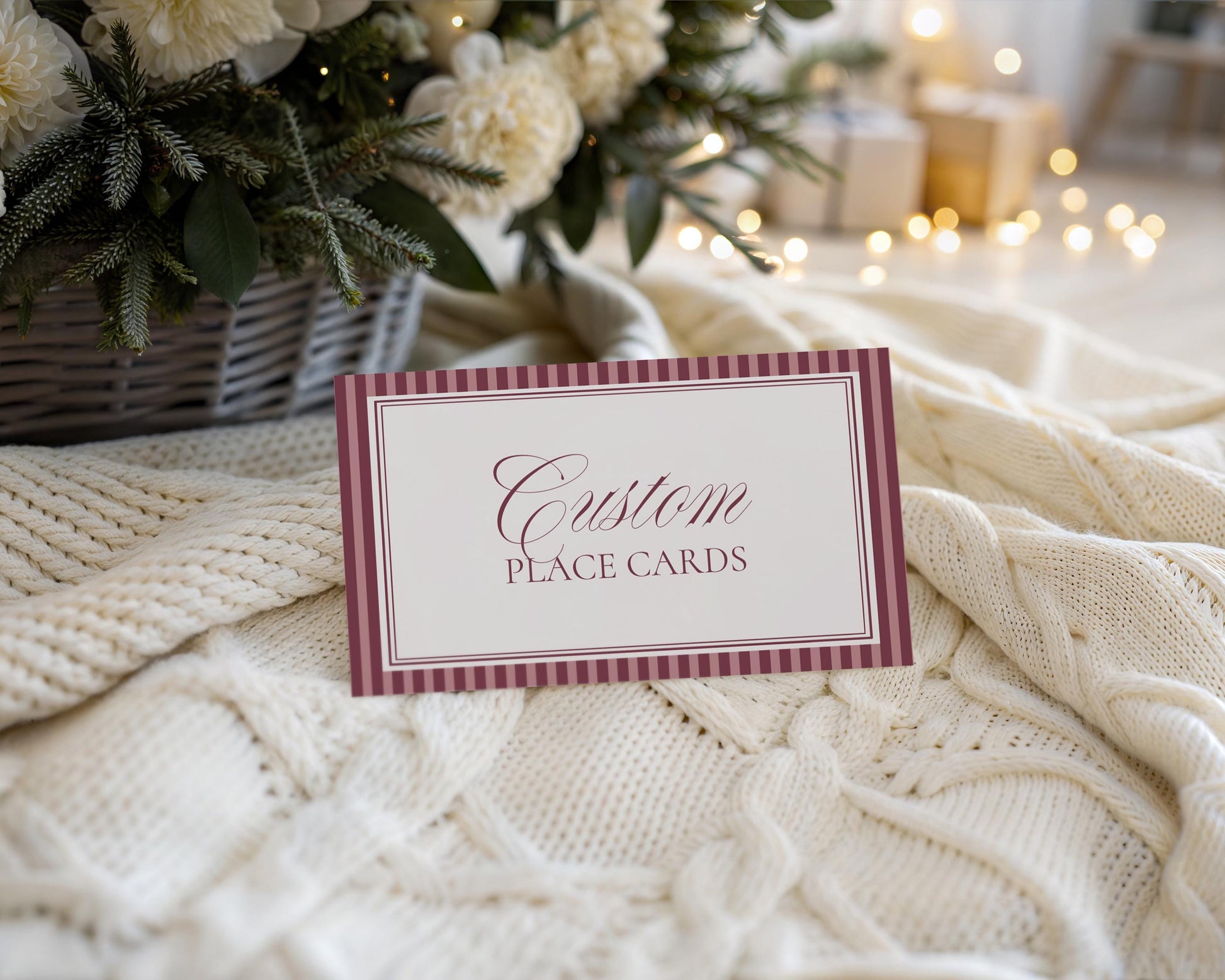 Wine Striped Place Cards Template, Old Money Bridal Shower, Burgundy Wedding, Modern Vintage Night Before Rehearsal Dinner WP1093