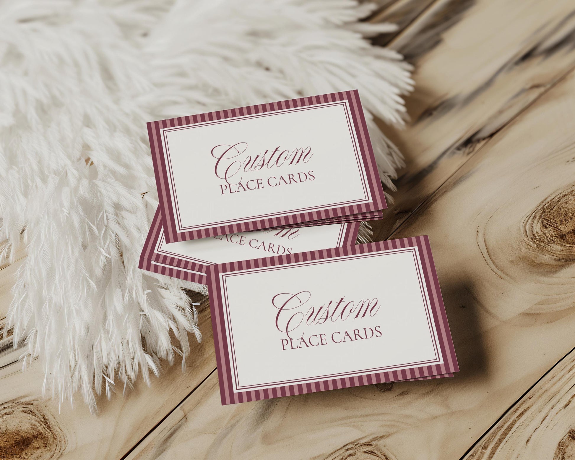 Wine Striped Place Cards Template, Old Money Bridal Shower, Burgundy Wedding, Modern Vintage Night Before Rehearsal Dinner WP1093