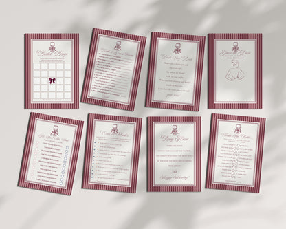 Wine Striped Bridal Shower Games Template, Burgundy Old Money Vino Before Vows Bridal Brunch, Modern Vintage Brunch with Bride WP1093