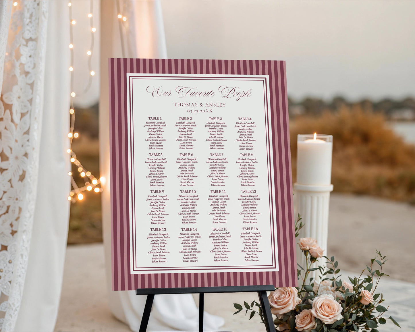 Wine Striped Seating Chart Poster Template, Old Money Bridal Shower, Burgundy Wedding, Modern Vintage Night Before Rehearsal Dinner WP1093