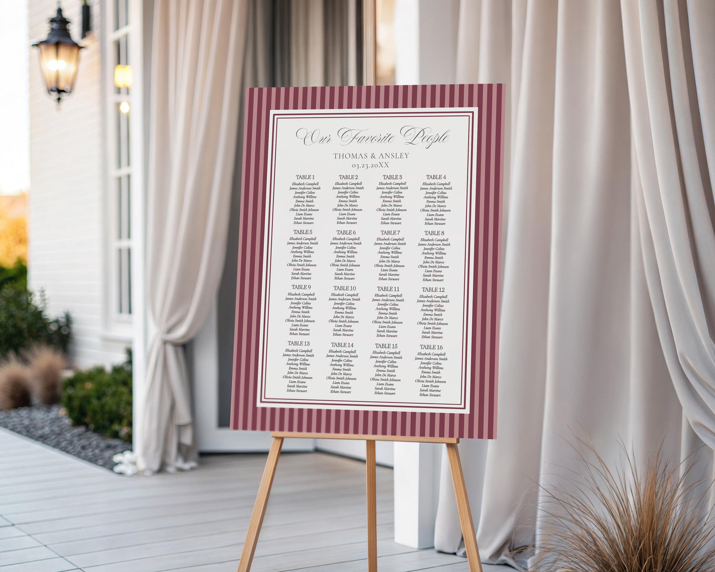 Wine Striped Seating Chart Cards Template, Old Money Bridal Shower, Burgundy Wedding, Modern Vintage Night Before Rehearsal Dinner WP1093