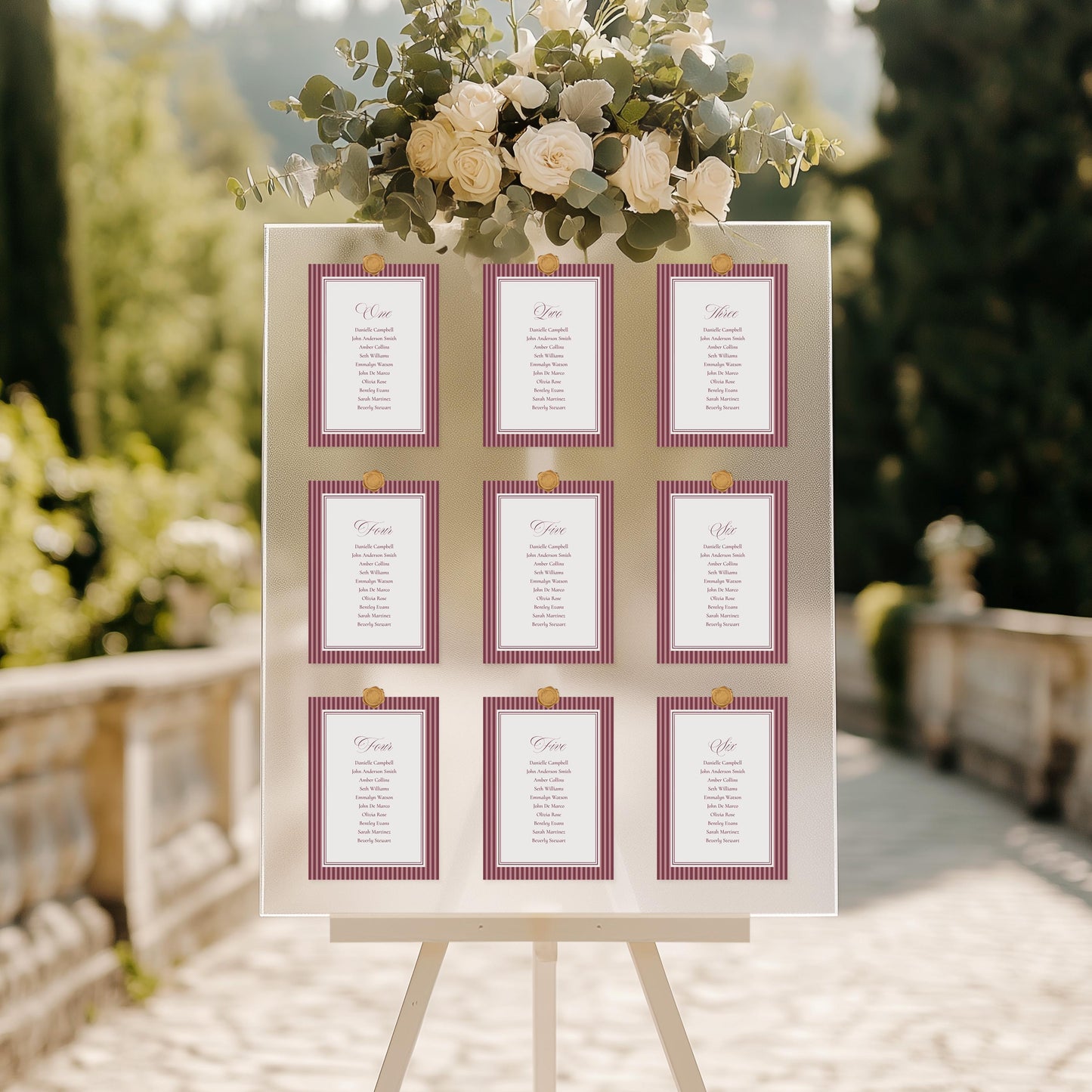 Wine Striped Seating Chart Poster Template, Old Money Bridal Shower, Burgundy Wedding, Modern Vintage Night Before Rehearsal Dinner WP1093