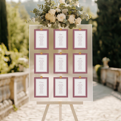 Wine Striped Seating Chart Poster Template, Old Money Bridal Shower, Burgundy Wedding, Modern Vintage Night Before Rehearsal Dinner WP1093