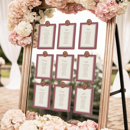 Wine Striped Seating Chart Poster Template, Old Money Bridal Shower, Burgundy Wedding, Modern Vintage Night Before Rehearsal Dinner WP1093
