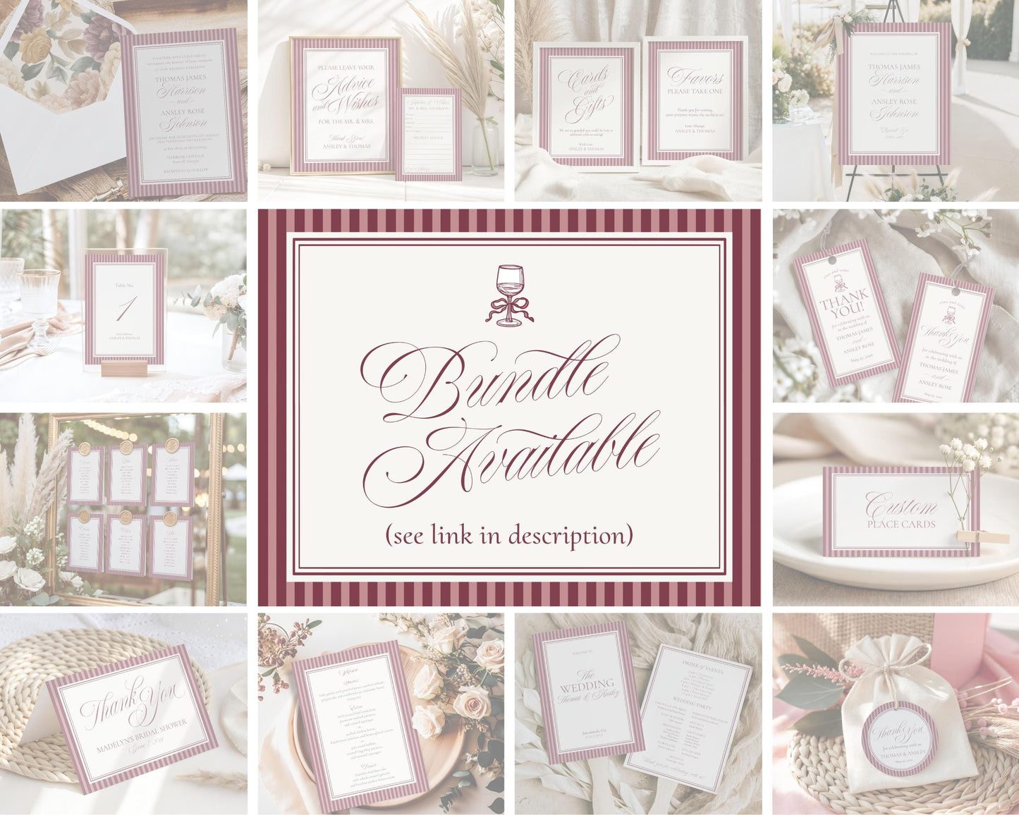 Wine Striped Seating Chart Poster Template, Old Money Bridal Shower, Burgundy Wedding, Modern Vintage Night Before Rehearsal Dinner WP1093