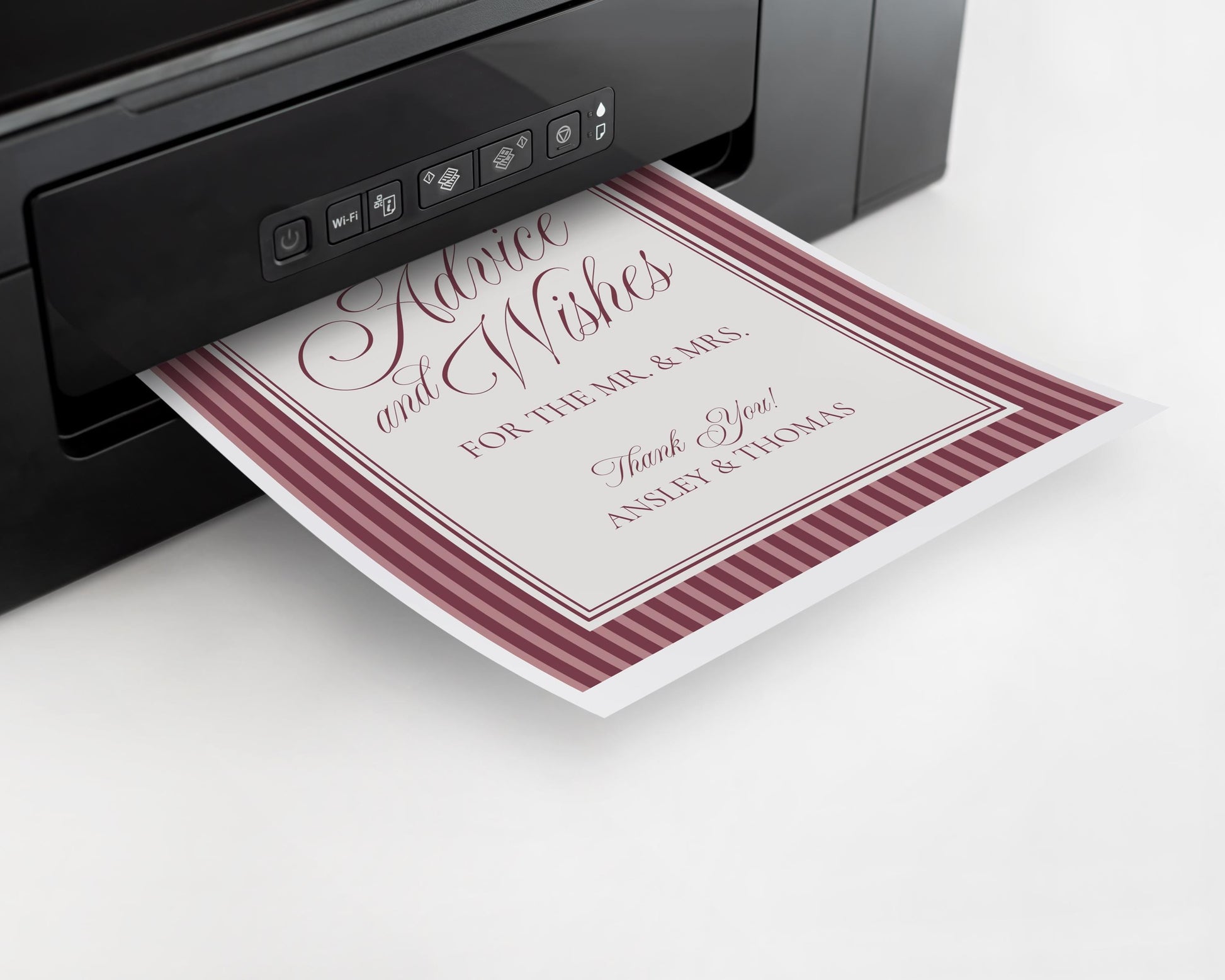 Wine Striped Advice for Mr & Mrs Cards Template, Burgundy Old Money Bridal Shower Game, Vino Before Vows Vintage Wedding WP1093