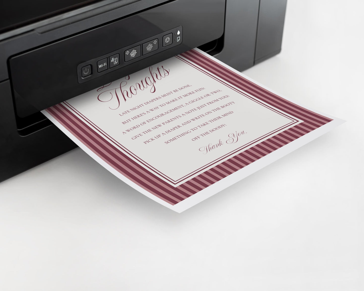 Wine Striped Baby Shower Diaper Thoughts Sign Template, Burgundy Theme Baby Sprinkle, Sip Sip Hooray Brunch with Mom to Be WP1093