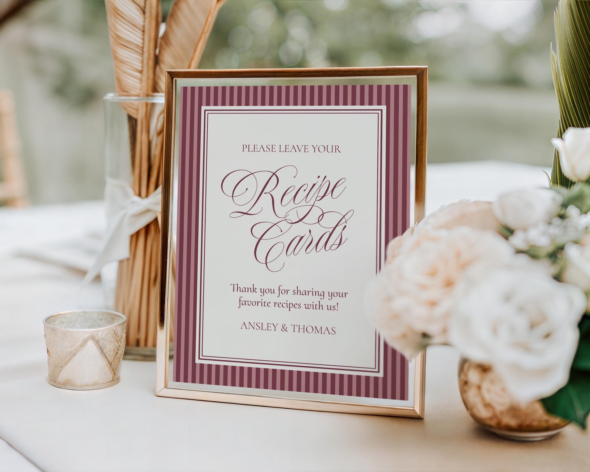 Wine Striped Recipe Card Bridal Shower Template, Burgundy Old Money Vino Before Vows Bridal Brunch, Modern Vintage Brunch with Bride WP1093