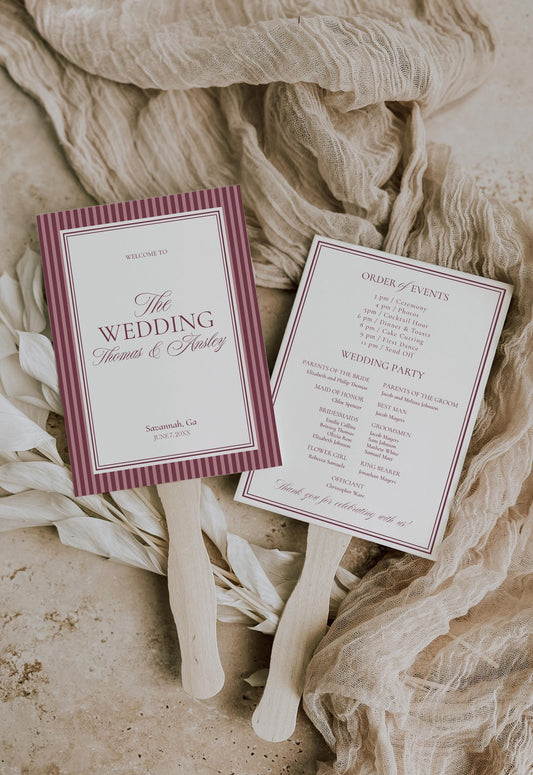 Wine Striped Wedding Program Template, Burgundy Old Money Wedding Ceremony Decor, Vino Modern Vintage Wedding Accessories WP1093