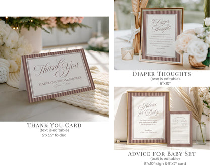 Espresso Martini Striped Baby Shower Bundle Printable Template, Mocha Brown Coffee Baby Sprinkle, Baby is Brewing Brunch with Mom WP1091