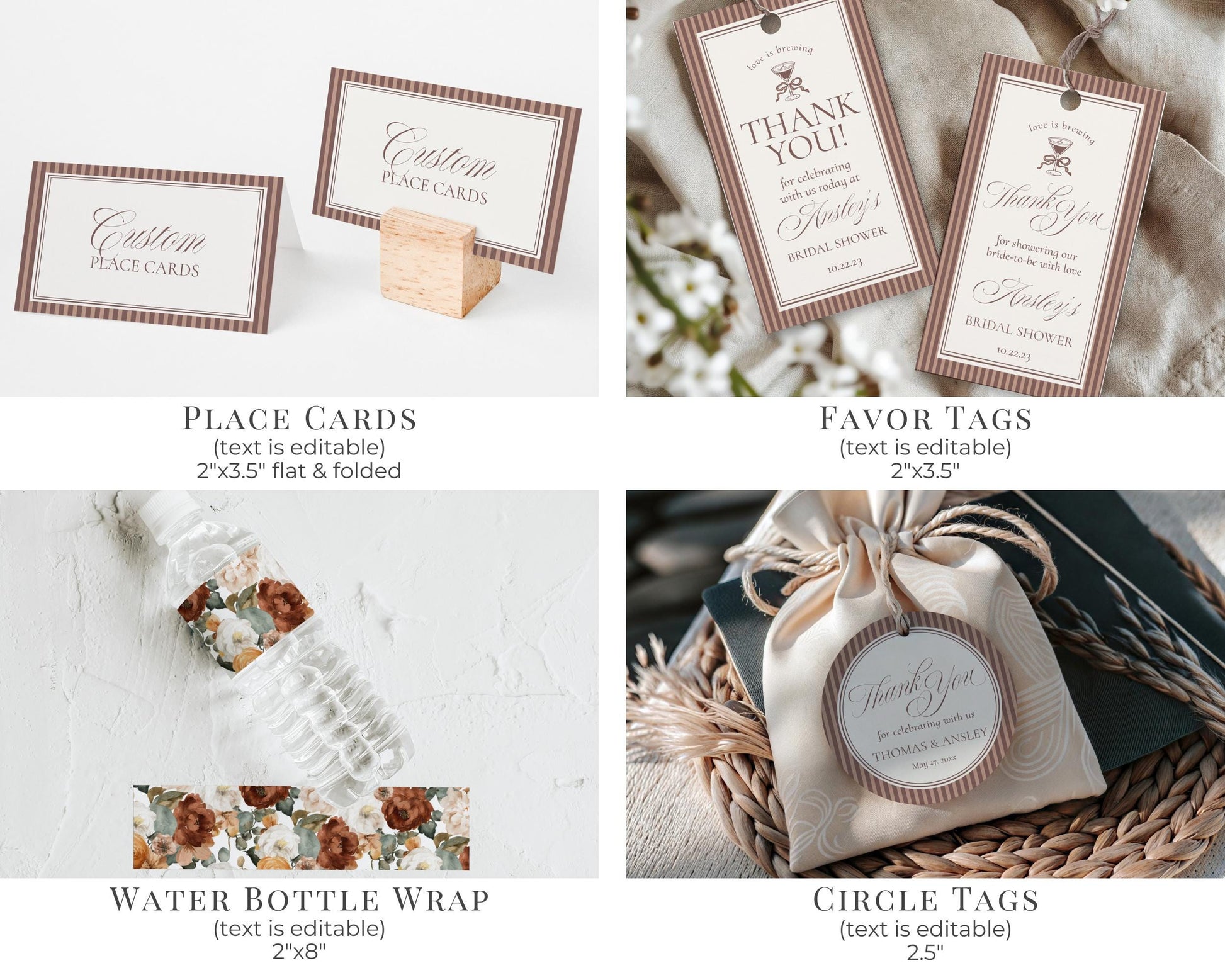 Espresso Martini Striped Bridal Shower Template Bundle, Old Money Love is Brewing Bridal Brunch, Perfect Match Modern Vintage Party WP1091