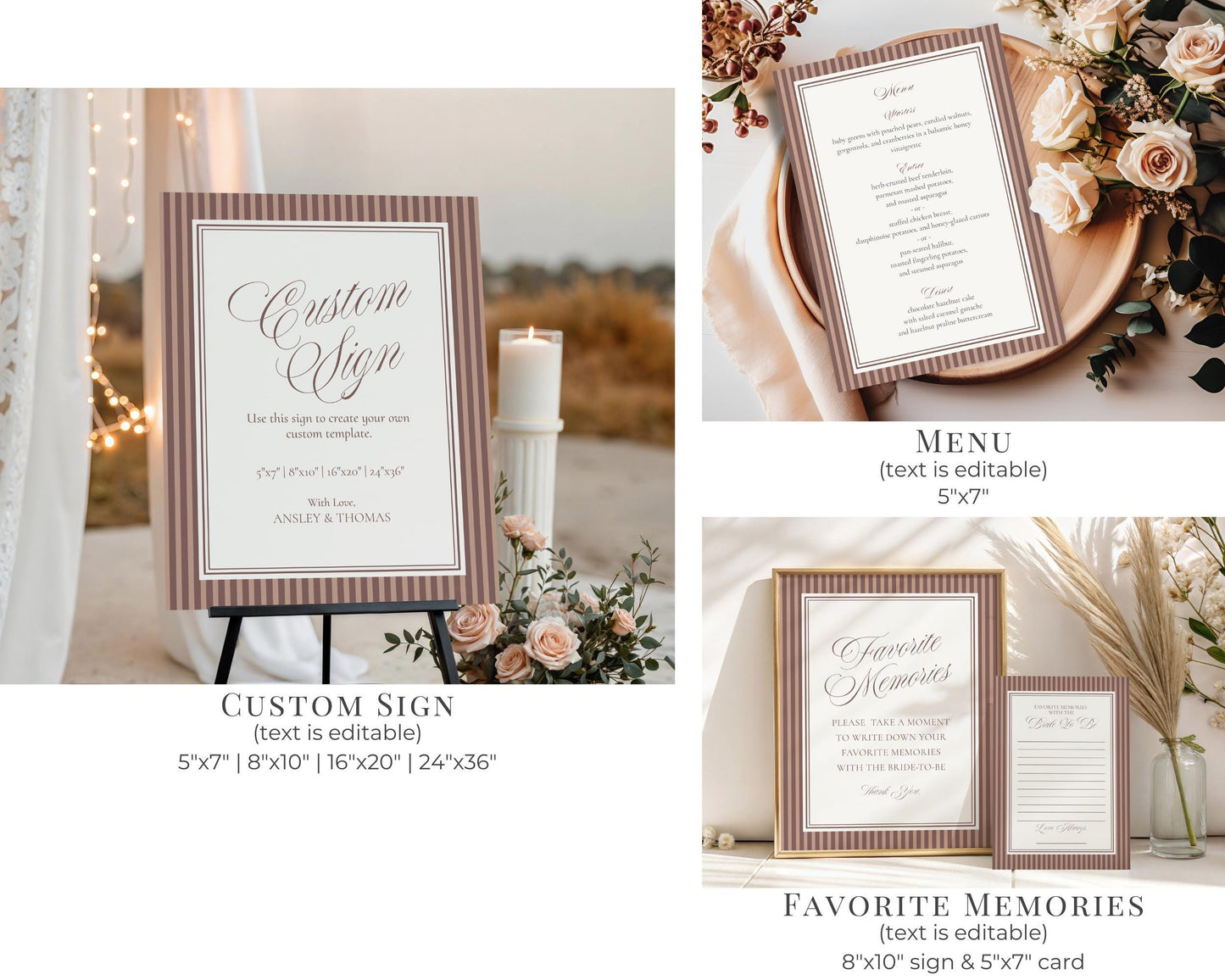 Espresso Martini Striped Rehearsal Dinner Template Bundle, Old Money Love is Brewing Night Before Dinner, Modern Vintage Coffee Cafe WP1091