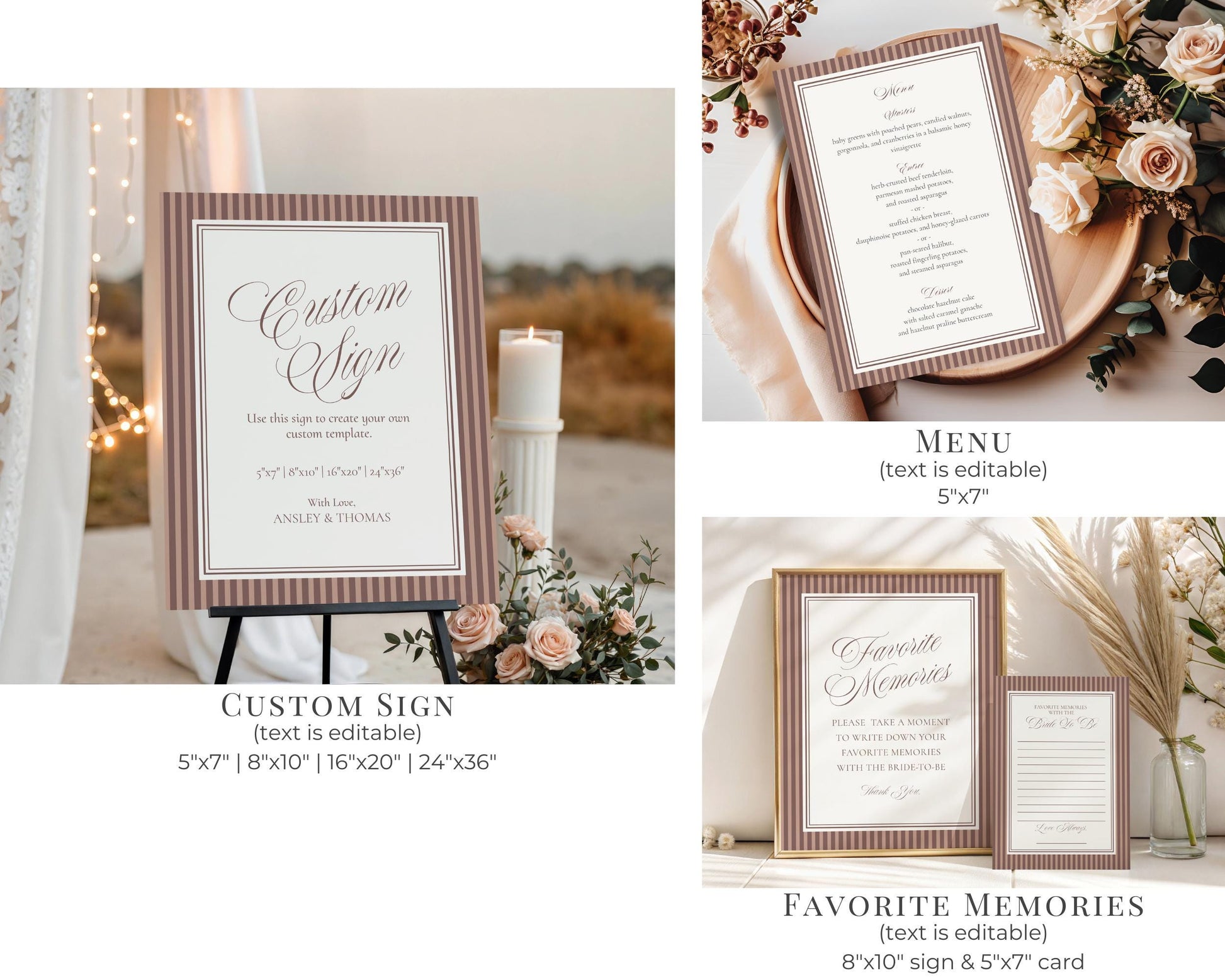 Espresso Martini Striped Rehearsal Dinner Template Bundle, Old Money Love is Brewing Night Before Dinner, Modern Vintage Coffee Cafe WP1091